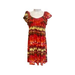 BCX Red and Orange Sundress with Flutter Cap Sleeves